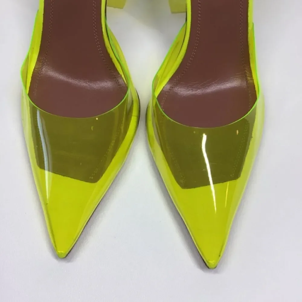 Amina Muaddi Holli‎ Slingback Heels Yellow PVC Pointed Toe Women’s EU 38